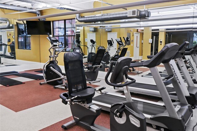 workout area with carpet flooring