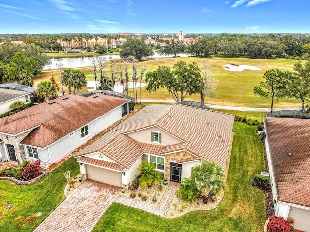 aerial view featuring a water view