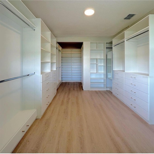 walk in closet with light wood-type flooring