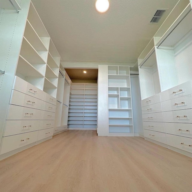 spacious closet featuring light hardwood / wood-style flooring