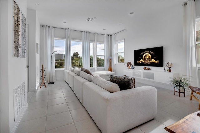 living room featuring light tile patterned floors