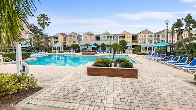 view of swimming pool with a patio