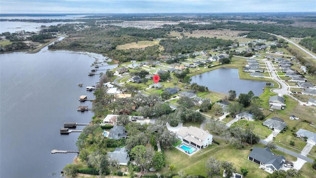 drone / aerial view featuring a water view