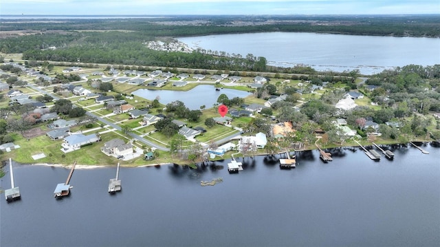 bird's eye view featuring a water view