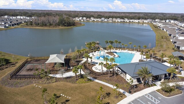 aerial view with a water view