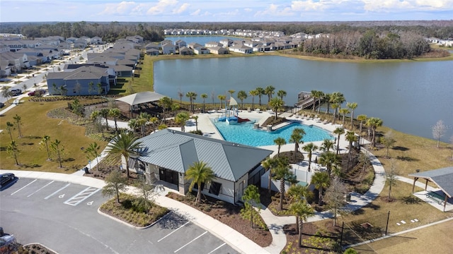 aerial view with a water view