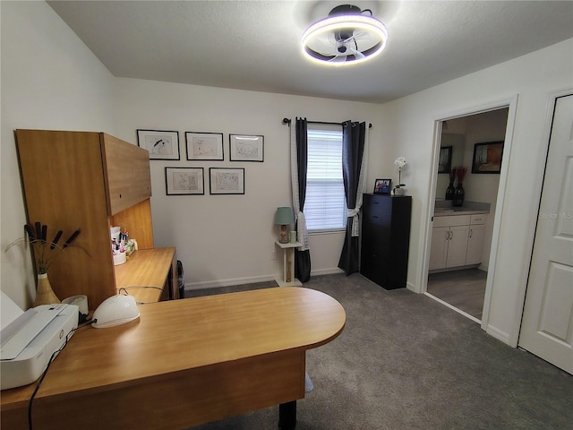 view of carpeted home office