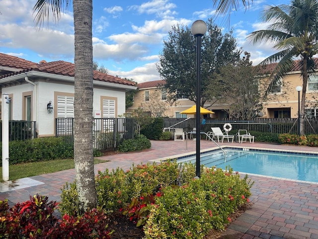 view of swimming pool with a patio