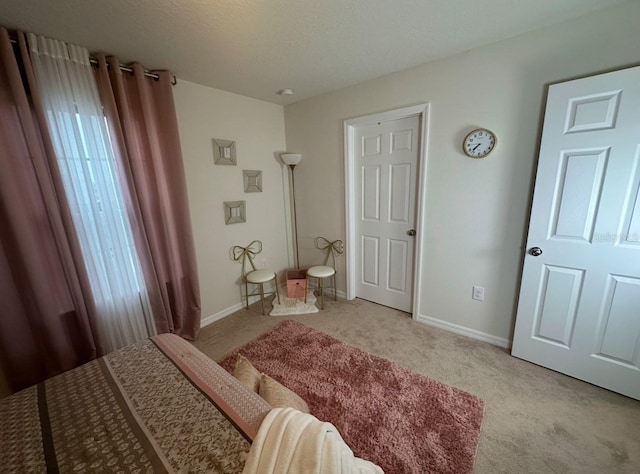 bedroom featuring light colored carpet