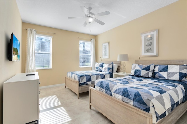 bedroom featuring ceiling fan and multiple windows