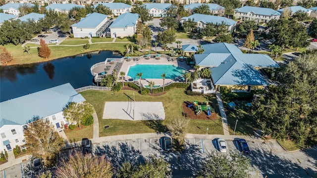 aerial view with a water view