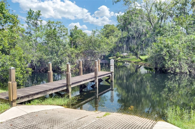 view of dock with a water view