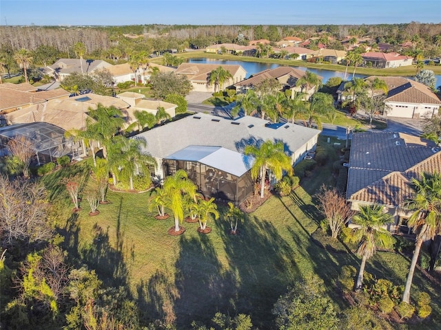 aerial view with a water view