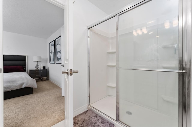 bathroom featuring a shower with shower door