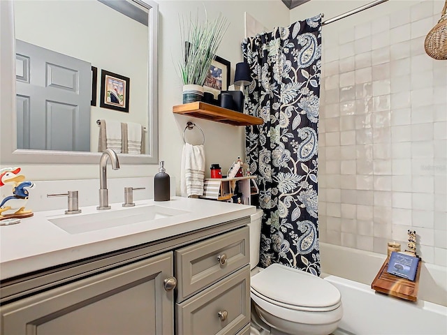 full bathroom with vanity, toilet, and shower / bath combo