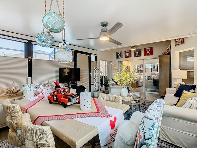 living room featuring ceiling fan