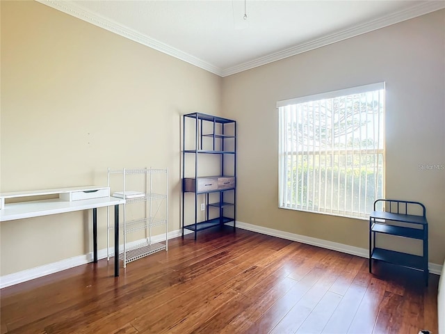 misc room featuring crown molding and dark hardwood / wood-style floors