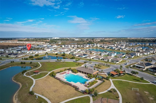 bird's eye view featuring a water view