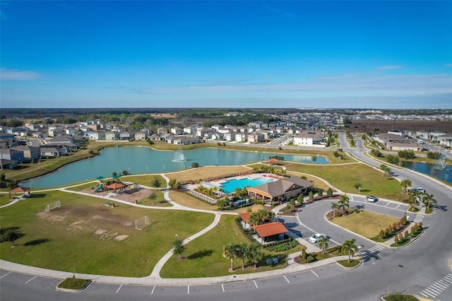 drone / aerial view featuring a water view