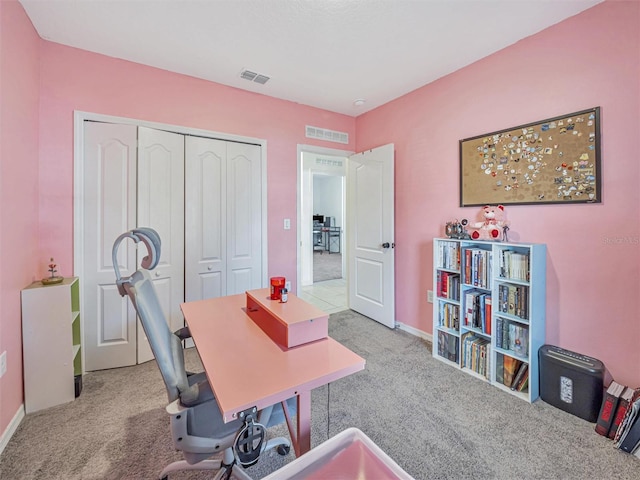 view of carpeted home office