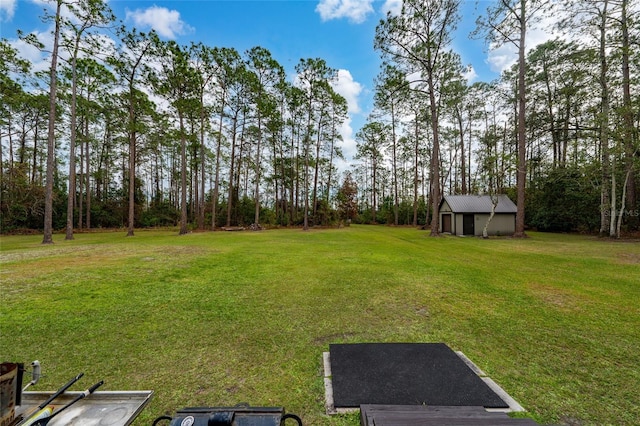 view of yard featuring a storage shed