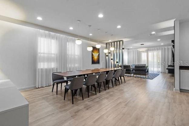 dining space featuring plenty of natural light and light hardwood / wood-style floors