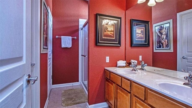 bathroom featuring tile patterned floors, vanity, and walk in shower