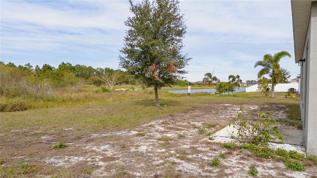 view of yard with a water view