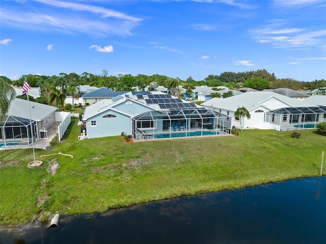 aerial view with a water view