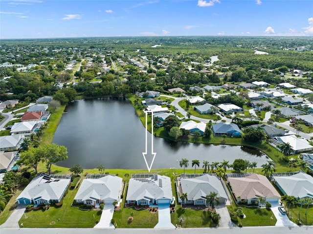 aerial view with a water view