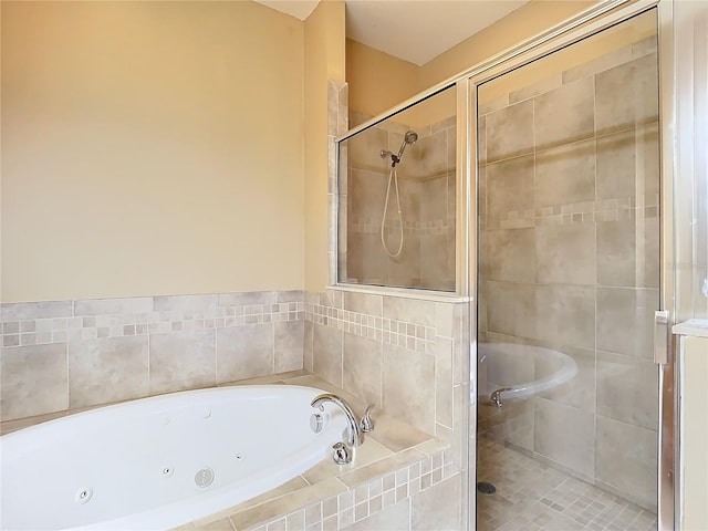 bathroom featuring plus walk in shower