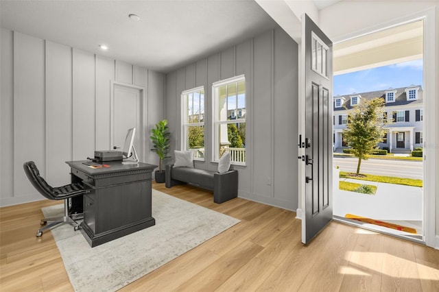 home office with light wood-type flooring