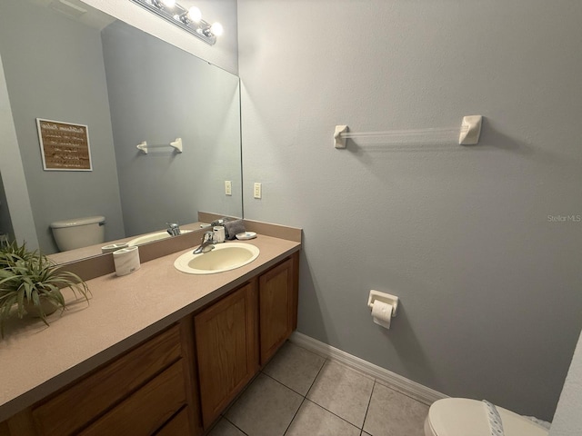 bathroom featuring vanity, toilet, and tile patterned flooring