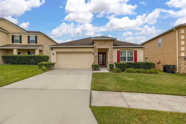 view of front of property with a garage and a front yard