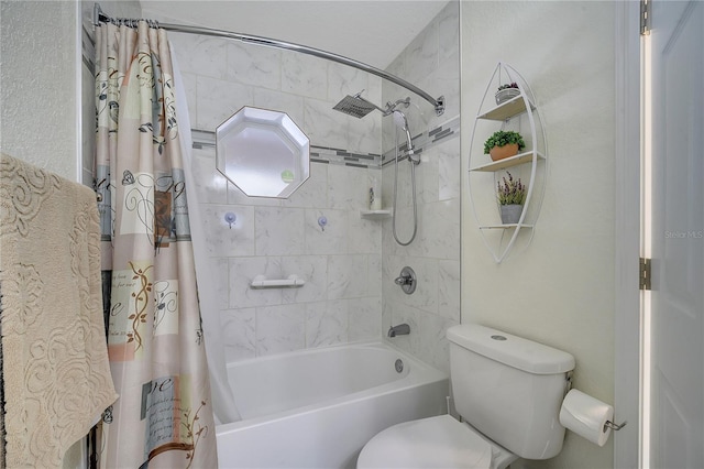 bathroom with shower / bath combo with shower curtain and toilet