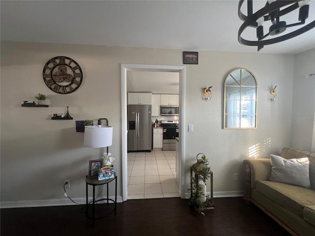 living room with light tile patterned floors