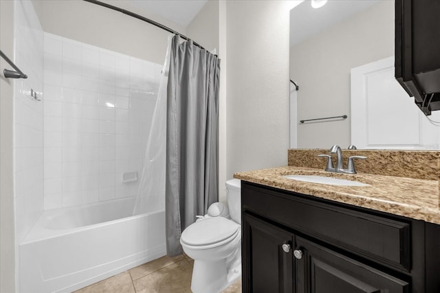 full bathroom with vanity, toilet, tile patterned floors, and shower / bath combo with shower curtain