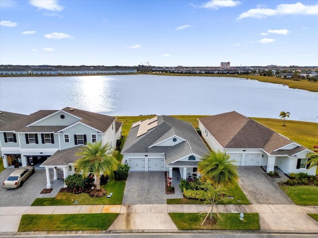 aerial view featuring a water view