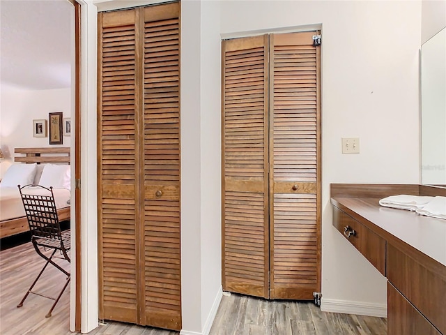 bathroom featuring vanity and wood-type flooring