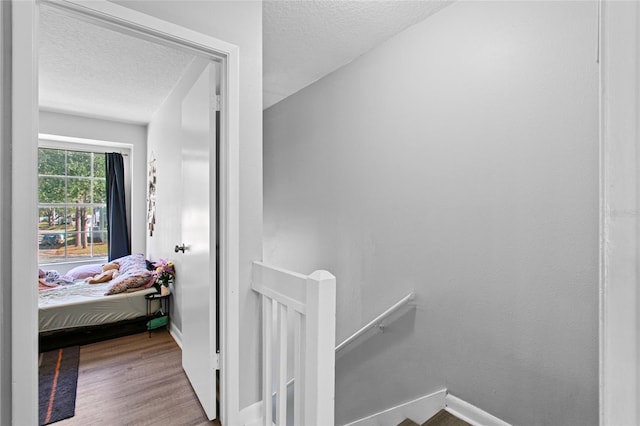 hallway featuring a textured ceiling and wood-type flooring