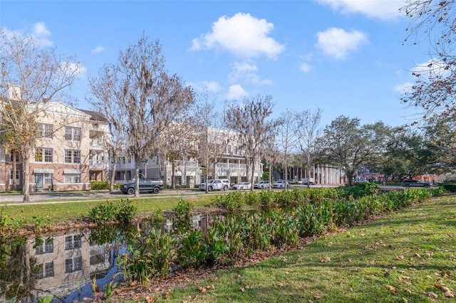 view of home's community with a lawn