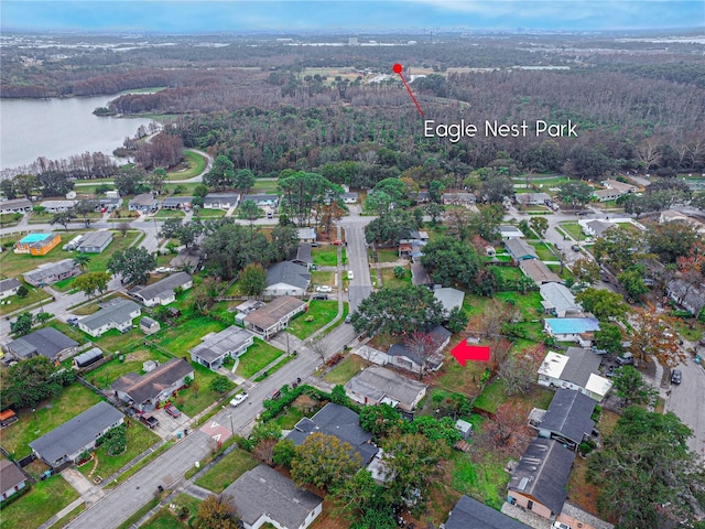 bird's eye view featuring a water view