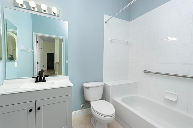 full bathroom featuring toilet, tile patterned flooring, shower / bathing tub combination, and vanity