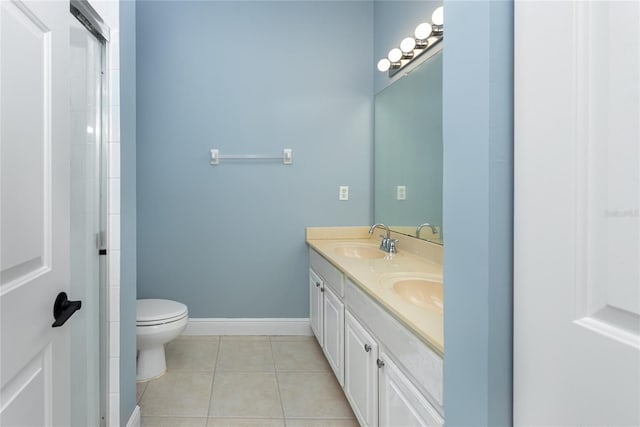 bathroom featuring vanity, toilet, and tile patterned flooring