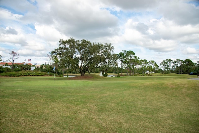 view of community with a yard and a water view