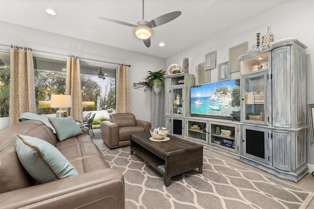 living room with ceiling fan