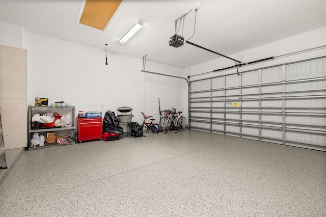 garage with a garage door opener