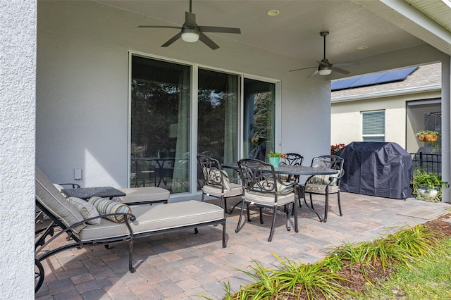 view of patio / terrace featuring ceiling fan and area for grilling