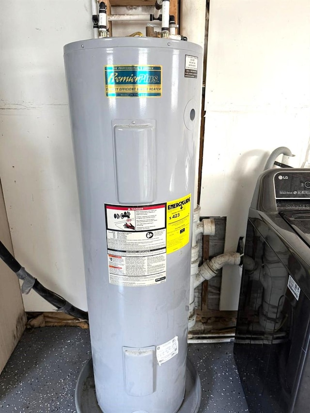 utility room with electric water heater