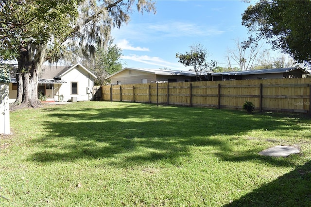 view of yard with a fenced backyard